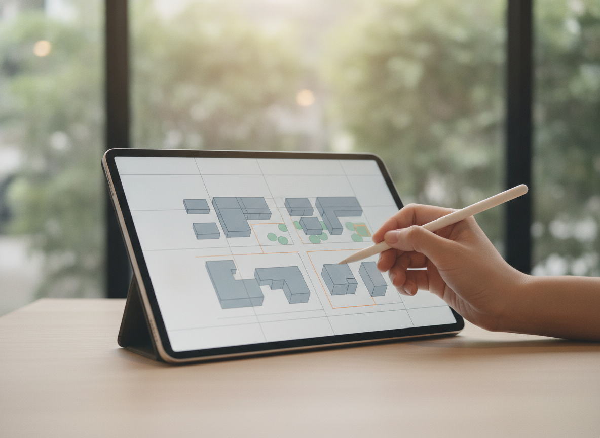 An advisor marking up a digital site plan on a tablet